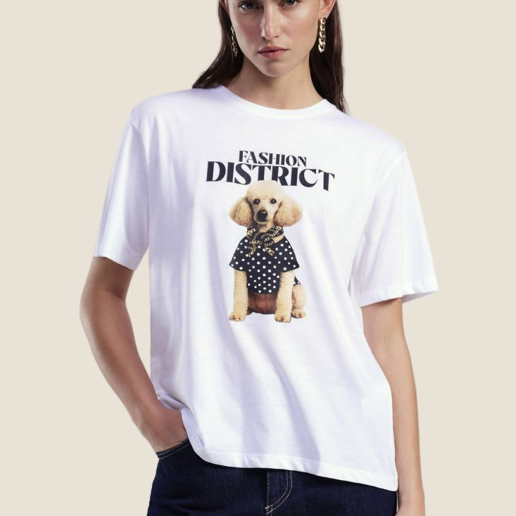 Dixie T-shirt girocollo stampa cane e scritta frontale