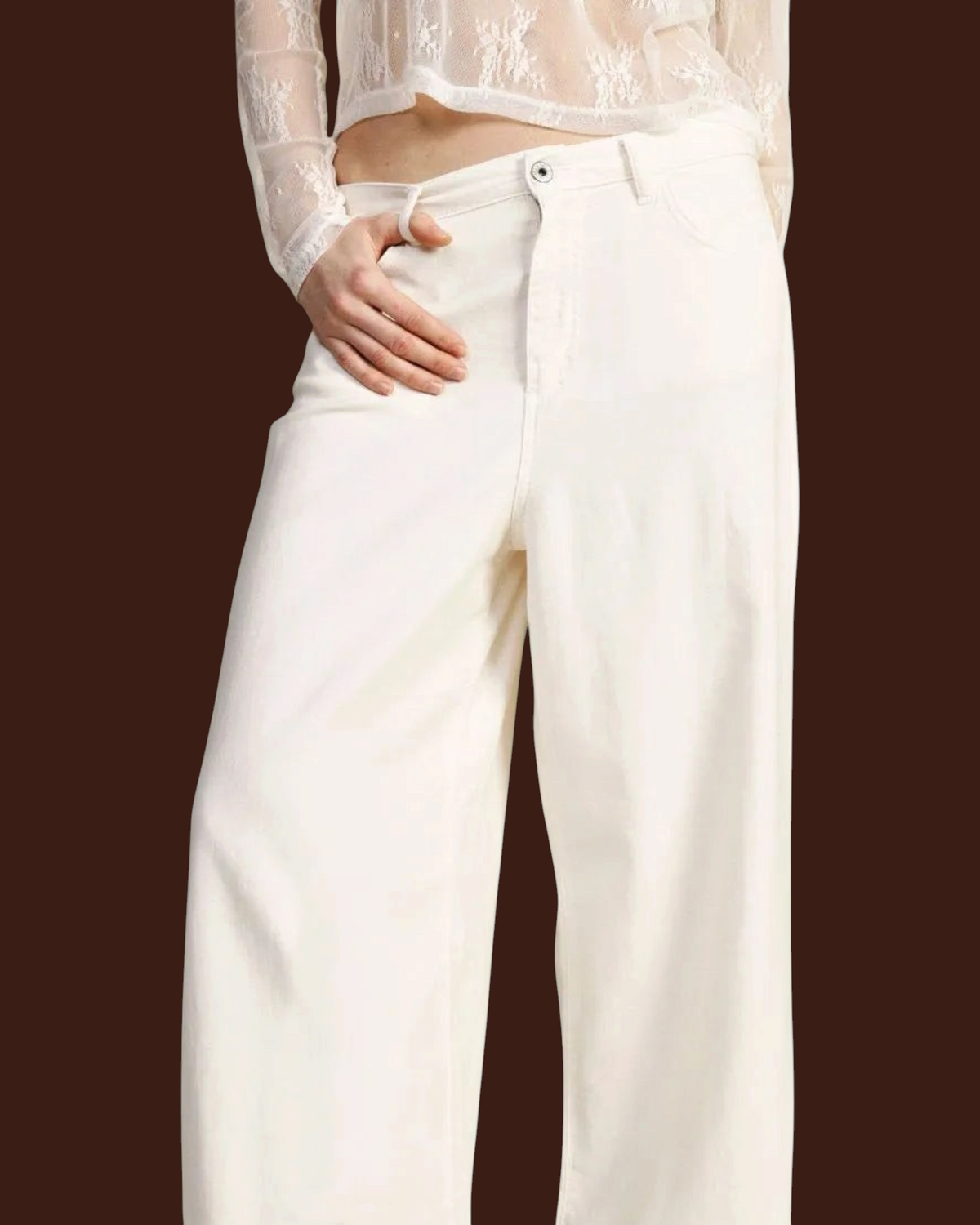 Pantaloni palazzo Madison Shop bianchi a vita alta in cotone con gamba ampia e passanti per cintura