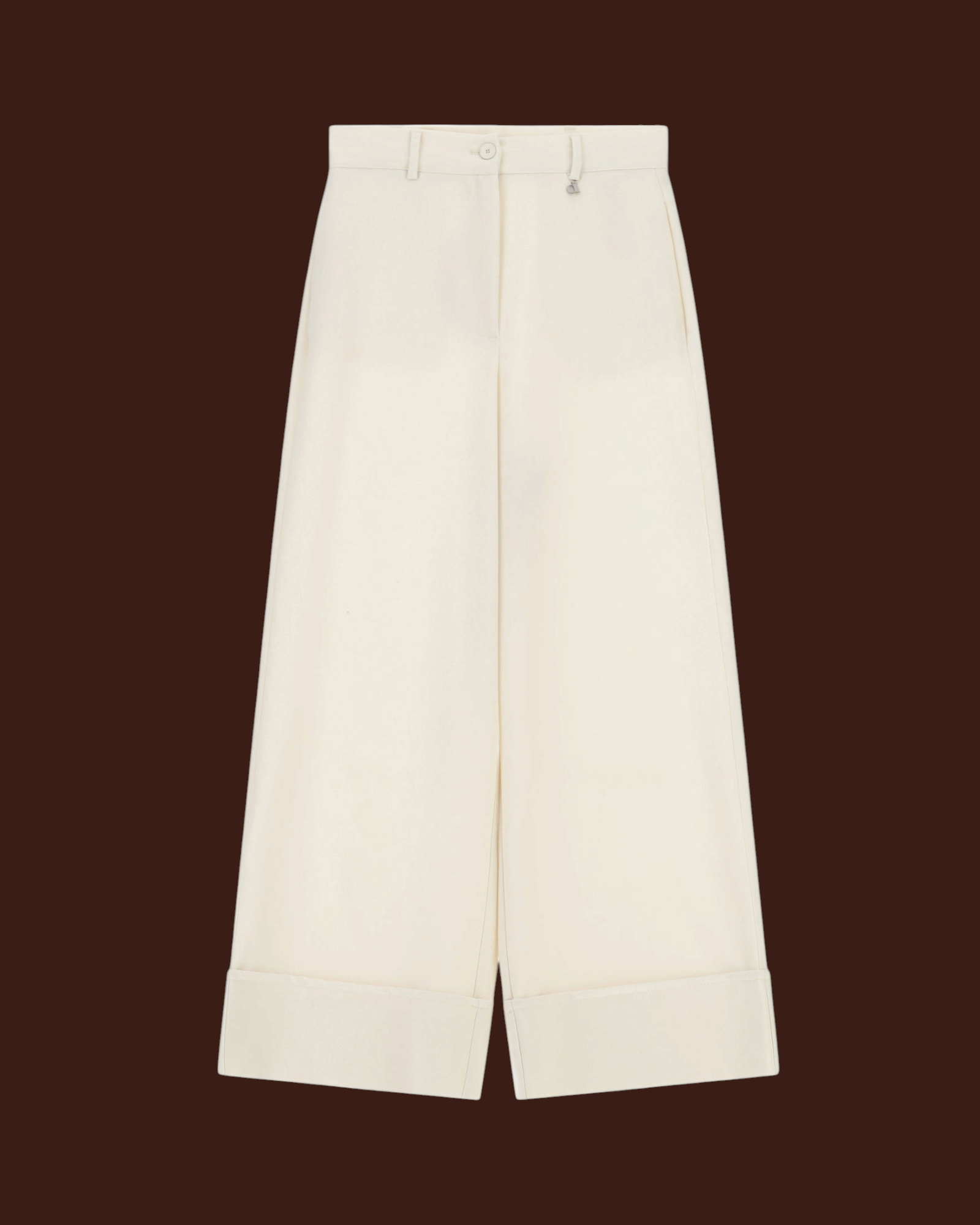 Pantalone palazzo Madison Shop color panna con risvolto ampio, elegante e versatile in misto poliestere e viscosa.