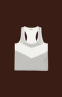 Madison Shop Dixie sleeveless tank top in grey and white with a chevron color-block pattern and racerback design.