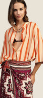 Dixie - Camicia a righe con nodo frontale e maniche 3/4