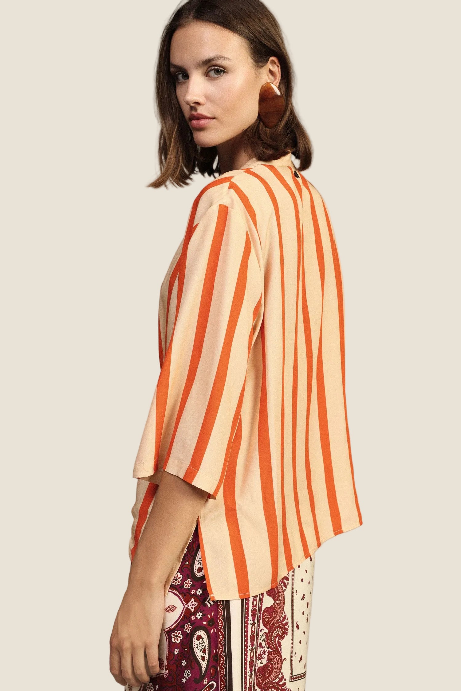 Dixie - Camicia a righe con nodo frontale e maniche 3/4