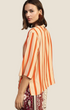 Madison Shop viscose shirt with orange and cream vertical stripes, 3/4 sleeves, and a mandarin collar.
