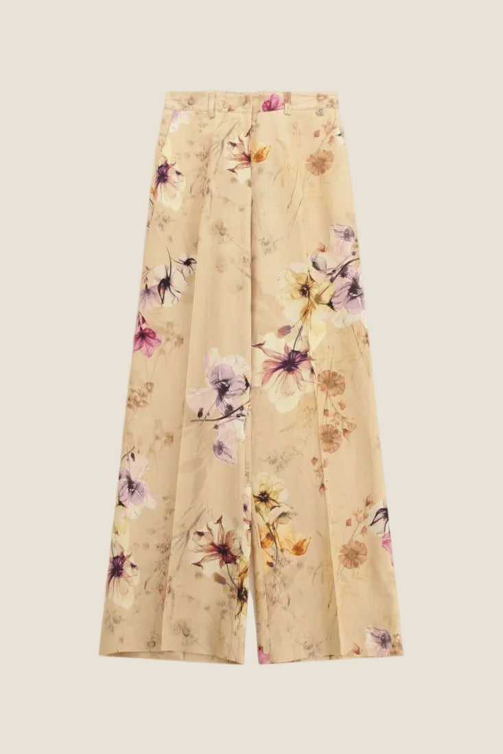 Dixie - Pantaloni palazzo fantasia floreale vita alta
