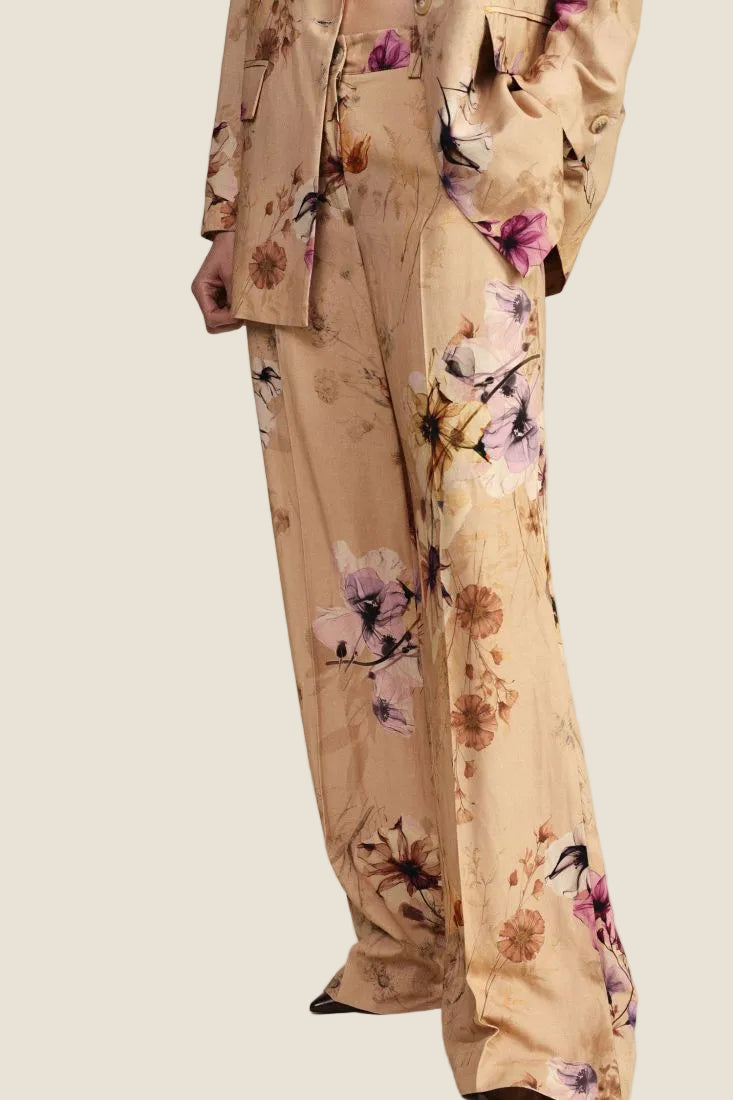 Dixie - Pantaloni palazzo fantasia floreale vita alta