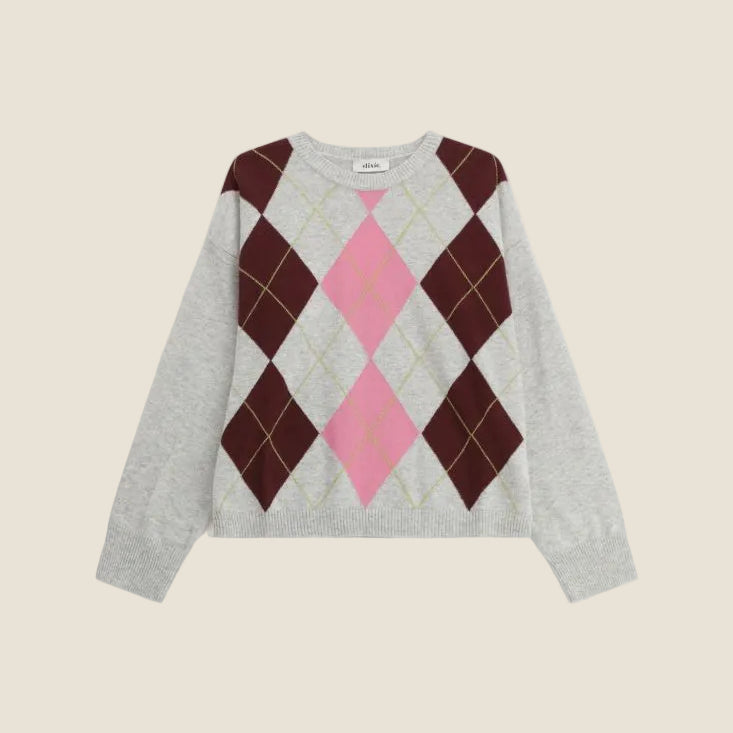 Dixie Maglione girocollo fantasia argyle manica lunga