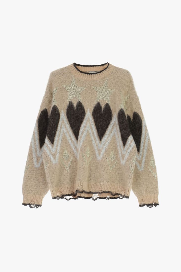 Dixie Maglione girocollo stampa cuori e stelle