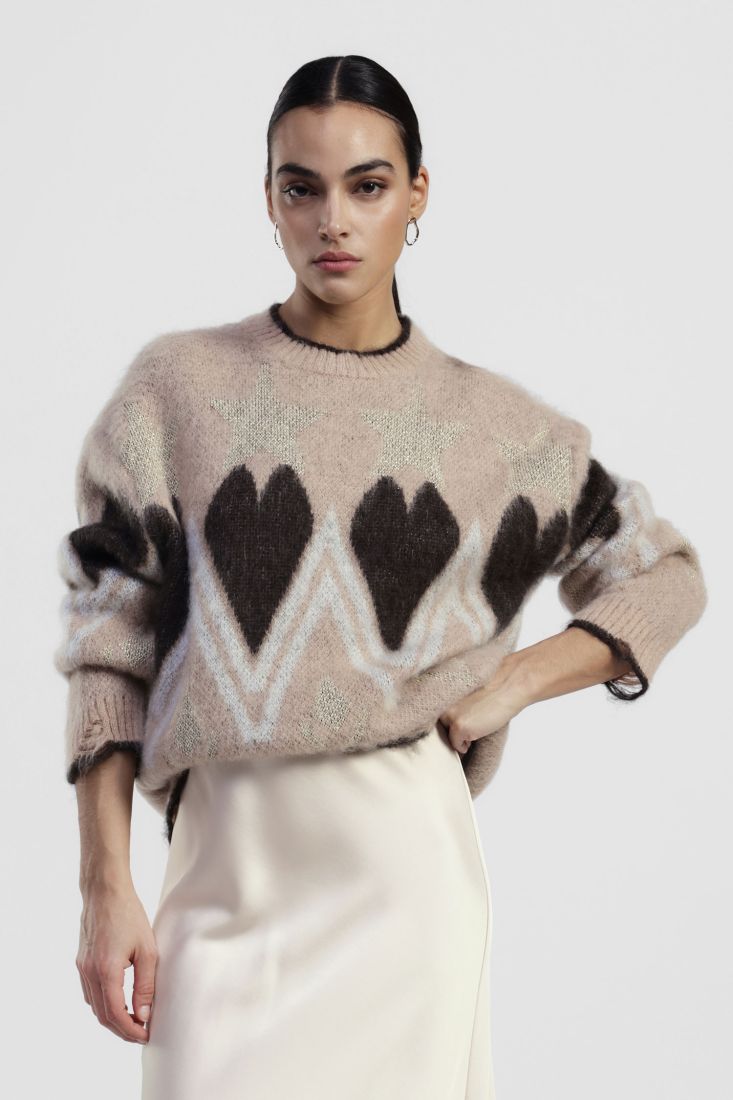 Dixie Maglione girocollo stampa cuori e stelle