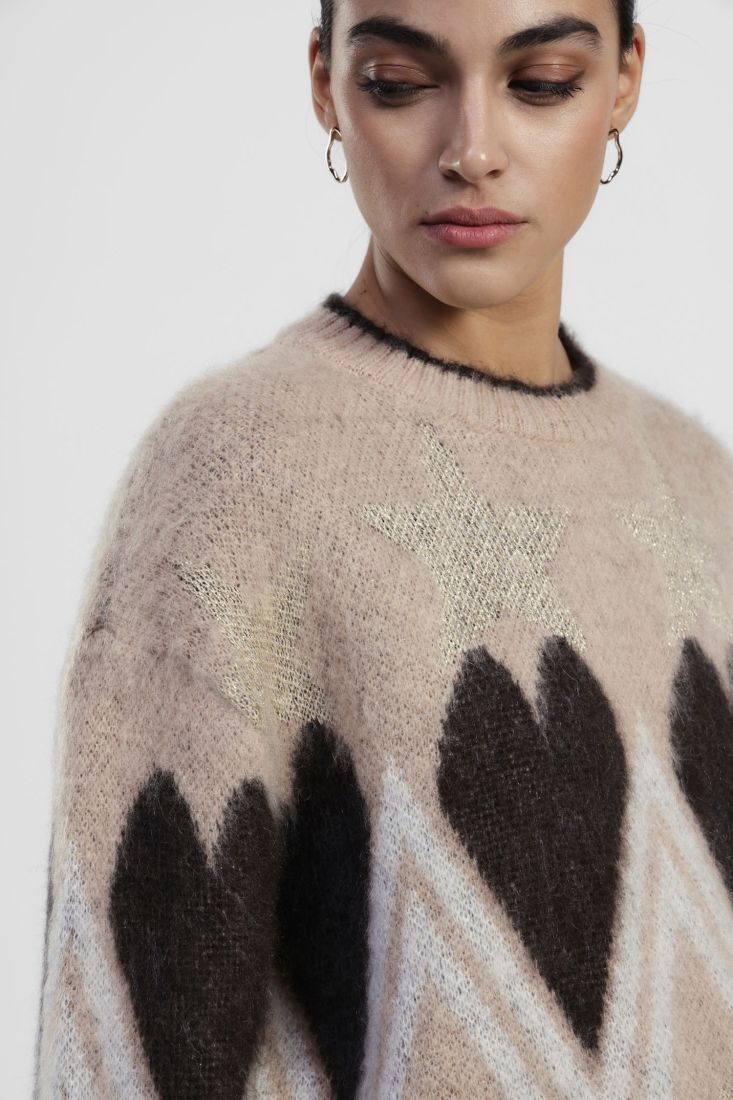 Dixie Maglione girocollo stampa cuori e stelle