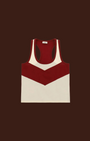 Madison Shop Dixie sleeveless cotton tank top with a red and cream chevron color block design and racerback style.