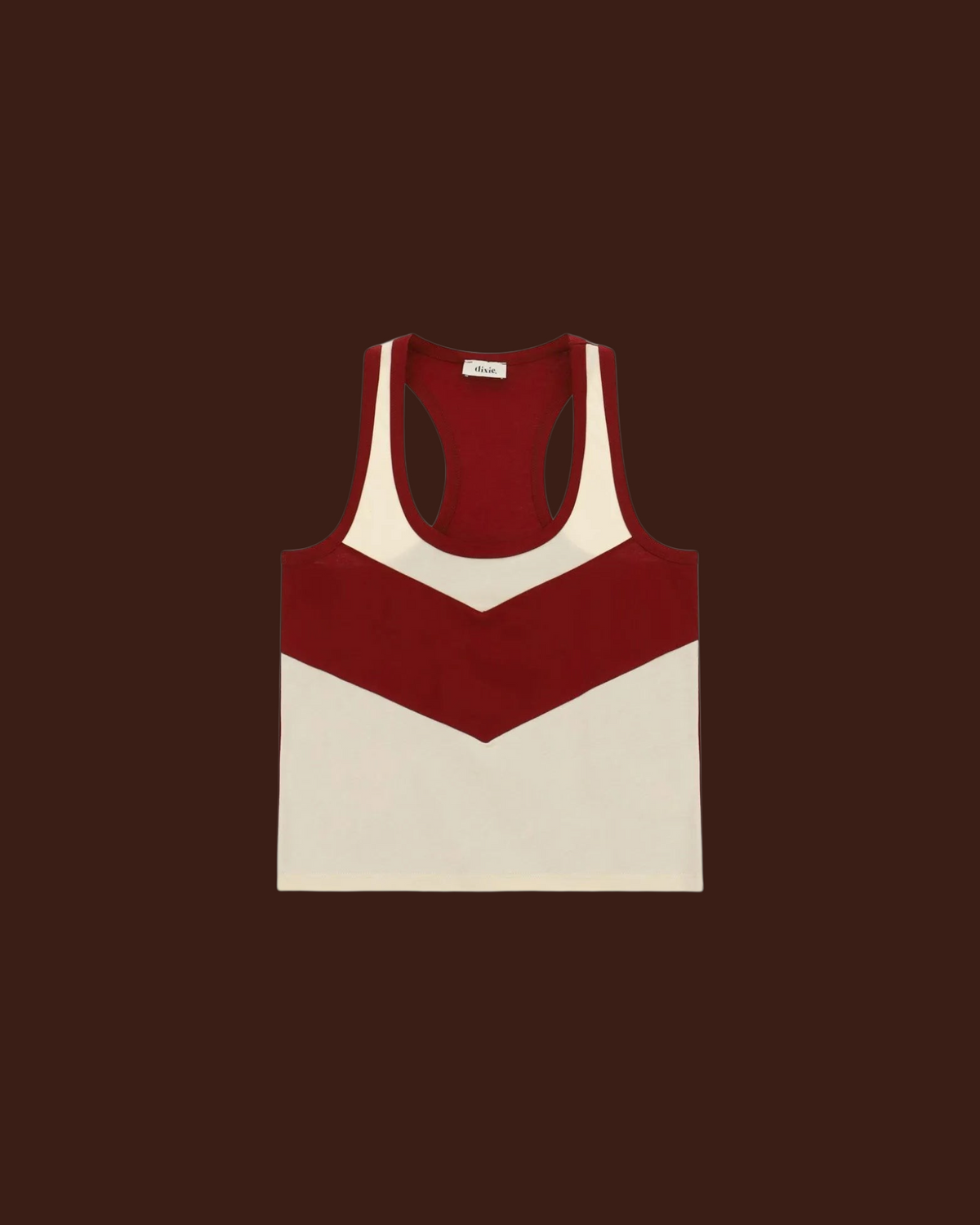 Madison Shop Dixie sleeveless cotton tank top with a red and cream chevron color block design and racerback style.