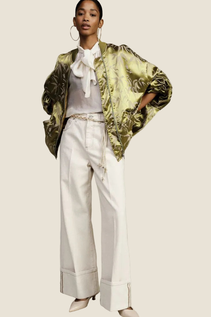 Dixie - Bomber oversize con stampa foliage e zip