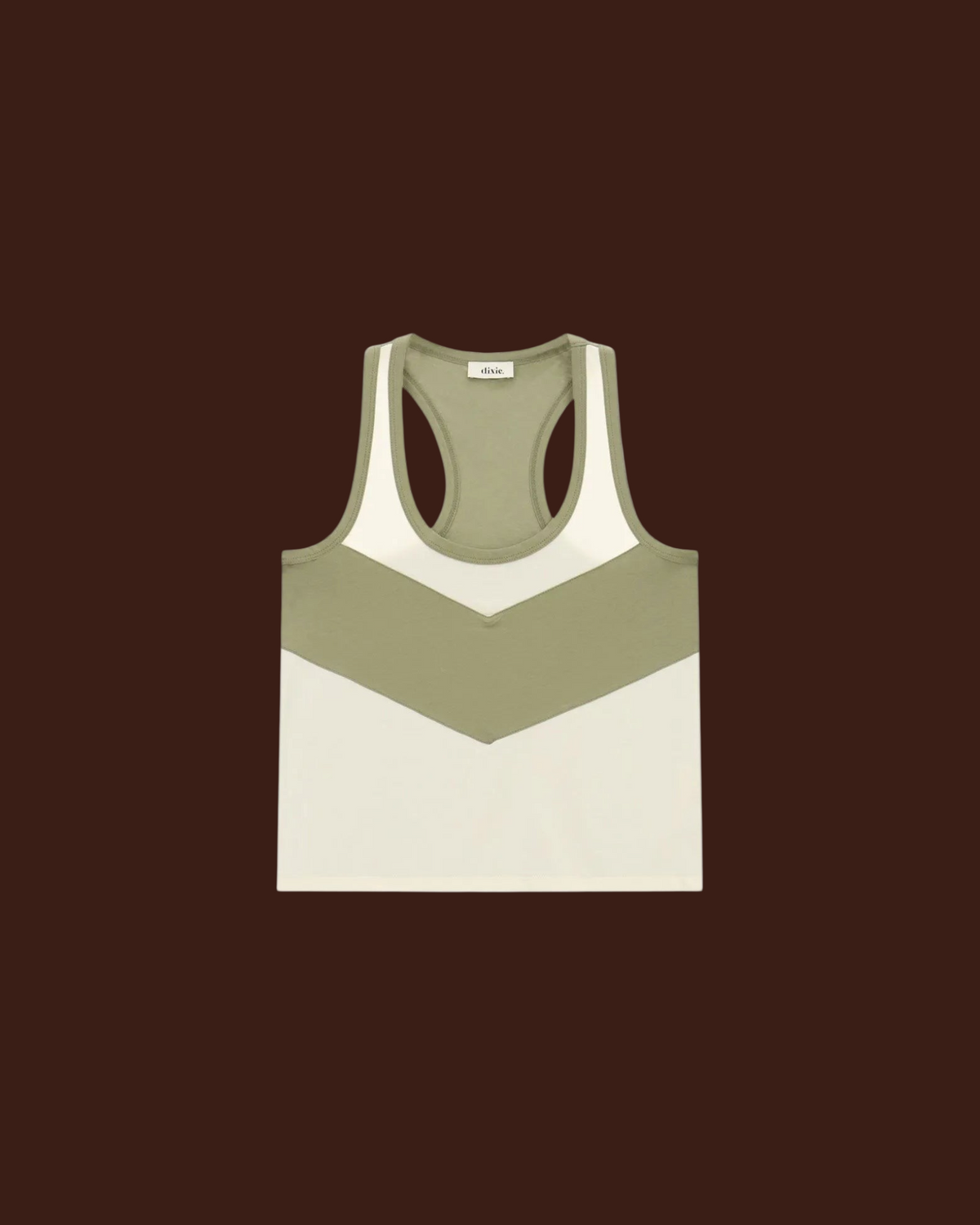 Madison Shop Dixie sleeveless cotton tank top with olive green and cream chevron color block and racerback design