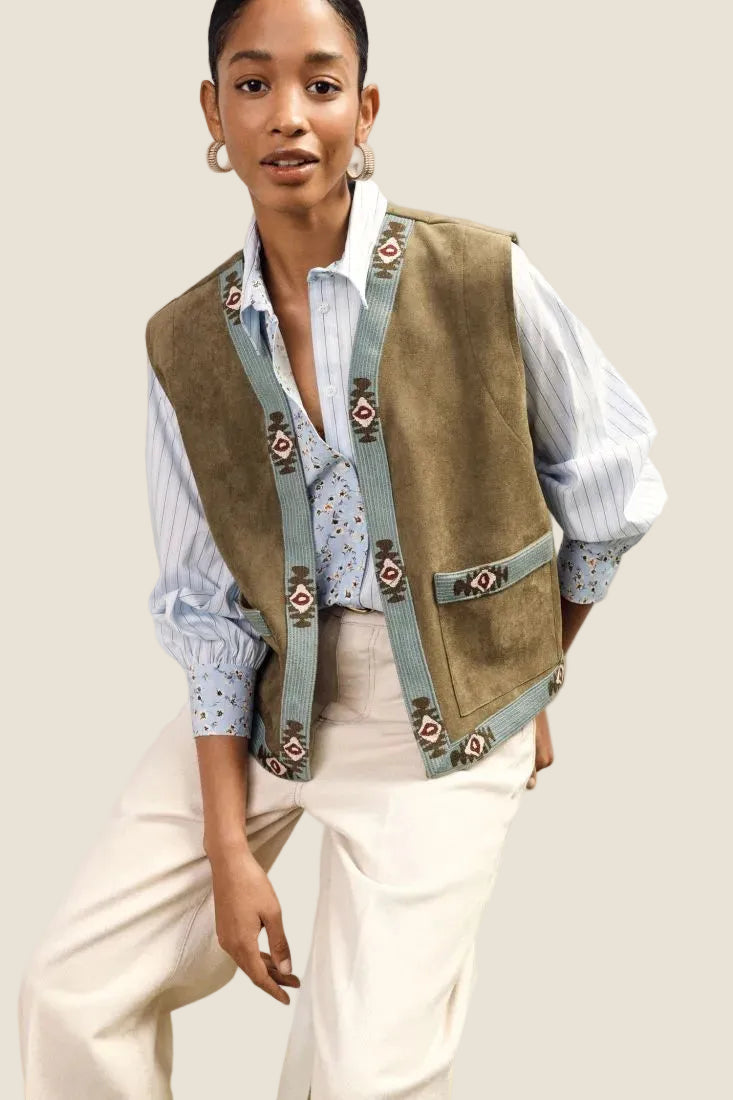Dixie - Gilet senza maniche con passamaneria ricamata