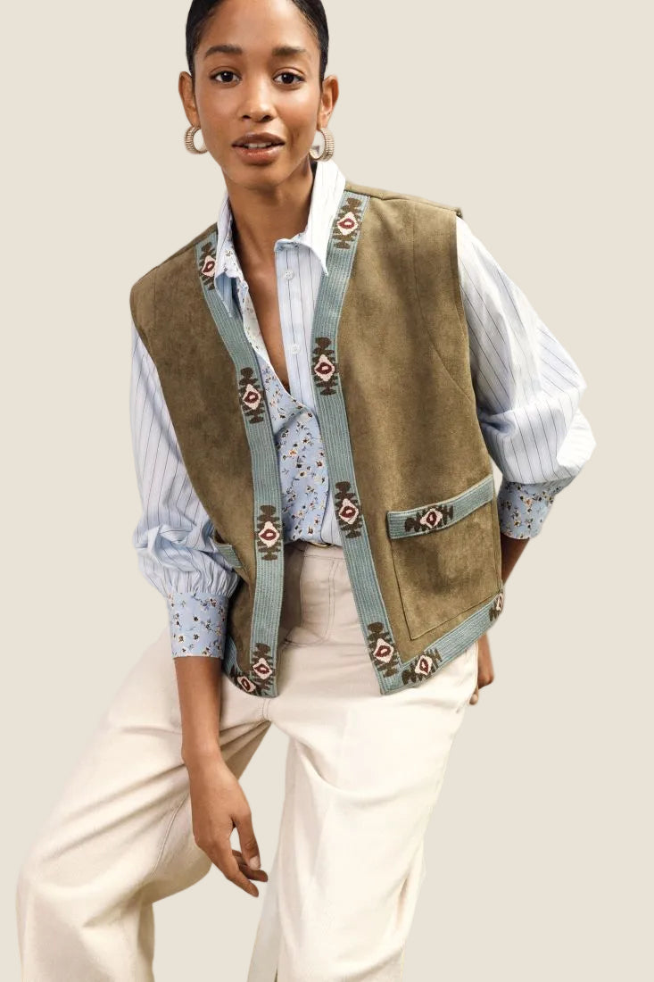 Dixie - Gilet senza maniche con passamaneria ricamata
