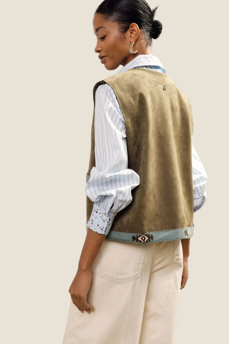Dixie - Gilet senza maniche con passamaneria ricamata