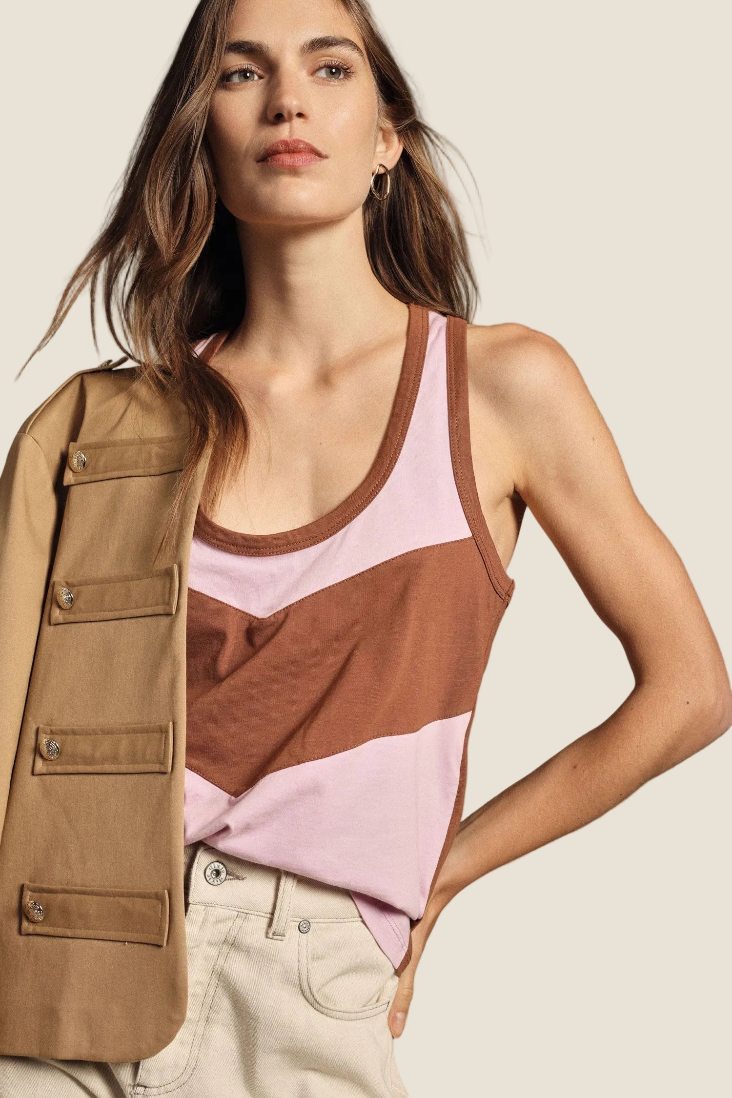Dixie - Top smanicato con motivo a blocchi e retro vogatore
