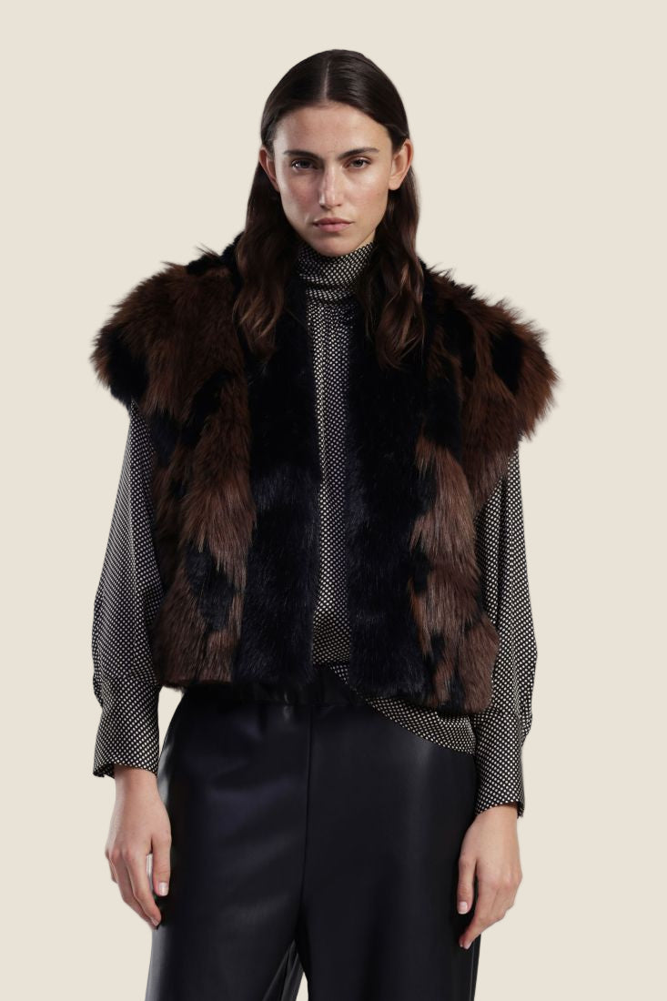 Dixie Outer jacket ecopelliccia smanicata stampa effetto maculato