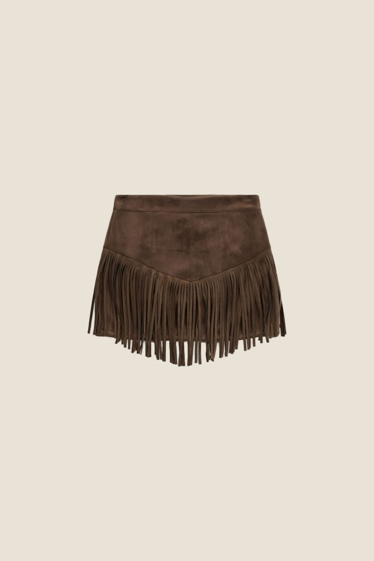 Dixie Gonna corta con frange e vita alta