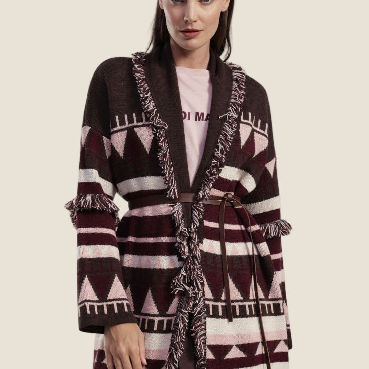 Dixie Cappotto duster con cintura e frange decorative