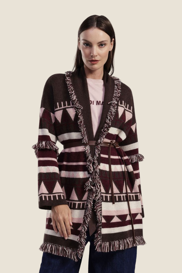 Dixie Cappotto duster con cintura e frange decorative