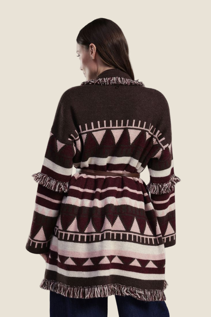 Dixie Cappotto duster con cintura e frange decorative