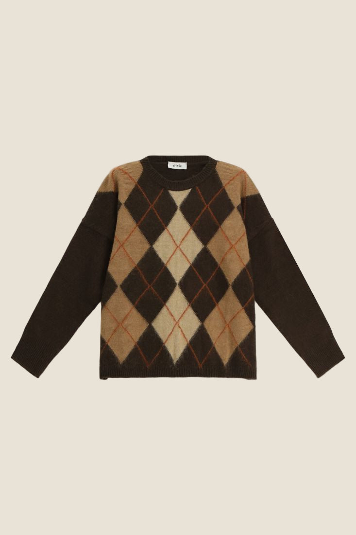 Dixie Maglione girocollo fantasia rombi con maniche lunghe