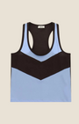Madison Shop Dixie sleeveless cotton tank top with a light blue and black chevron color block pattern and racerback