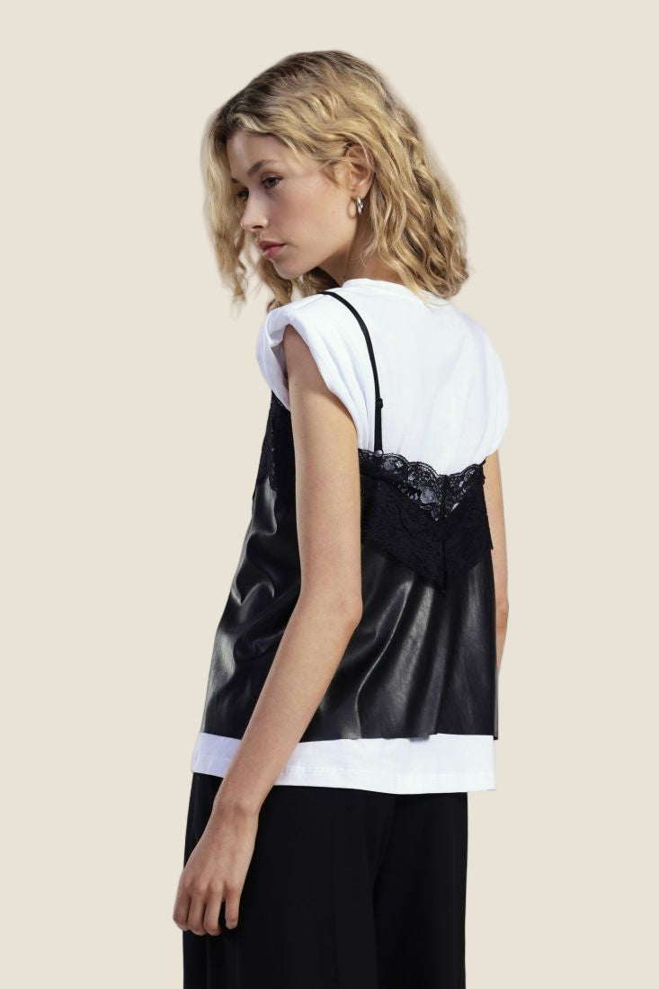 Dixie Top con dettagli a contrasto e pizzo sul davanti