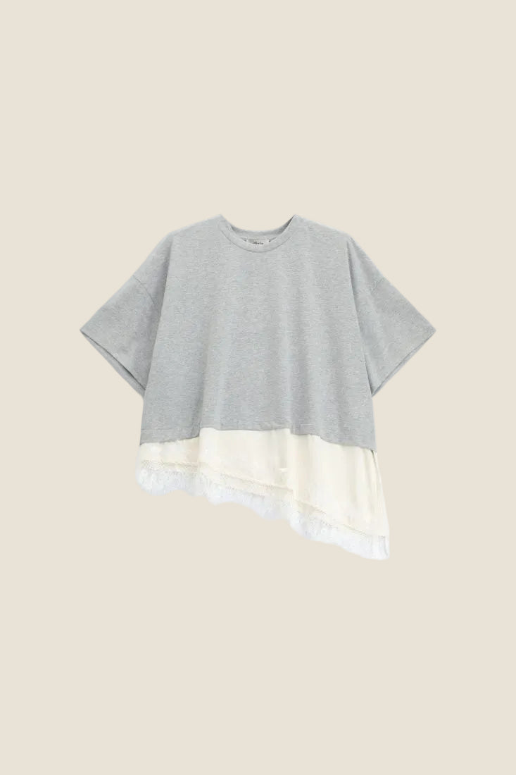 Dixie T-shirt corta con bordo in pizzo asimmetrico