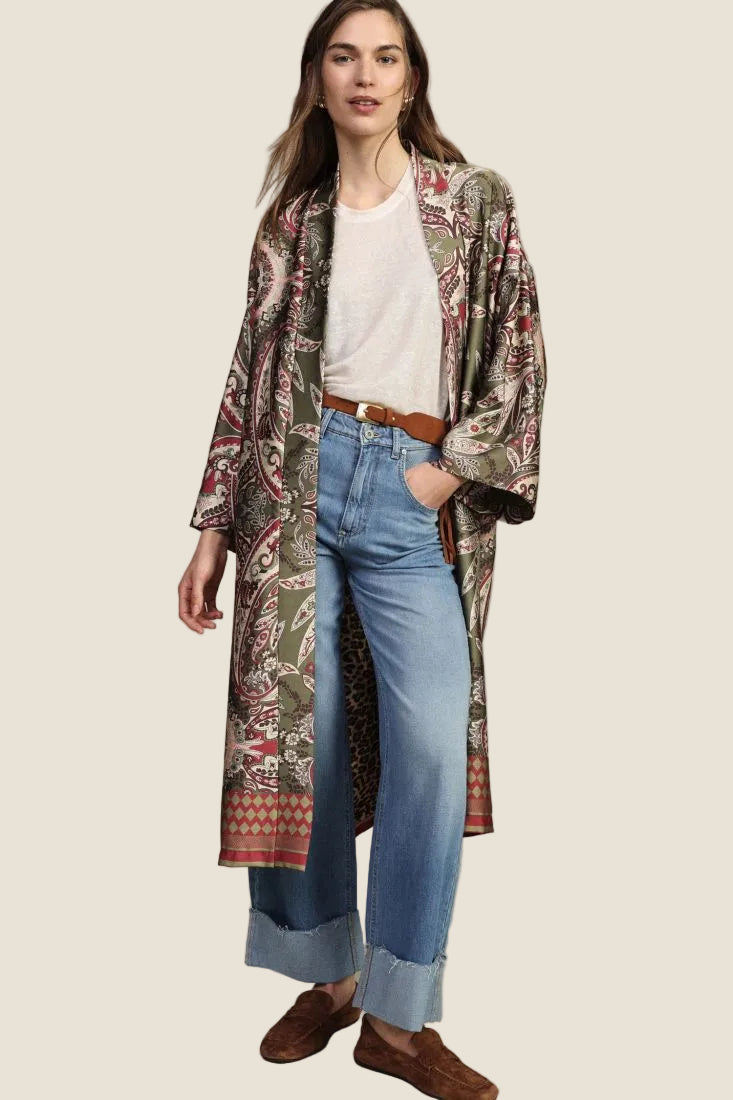 Dixie - Kimono Lungo Stampa Paisley Animalier