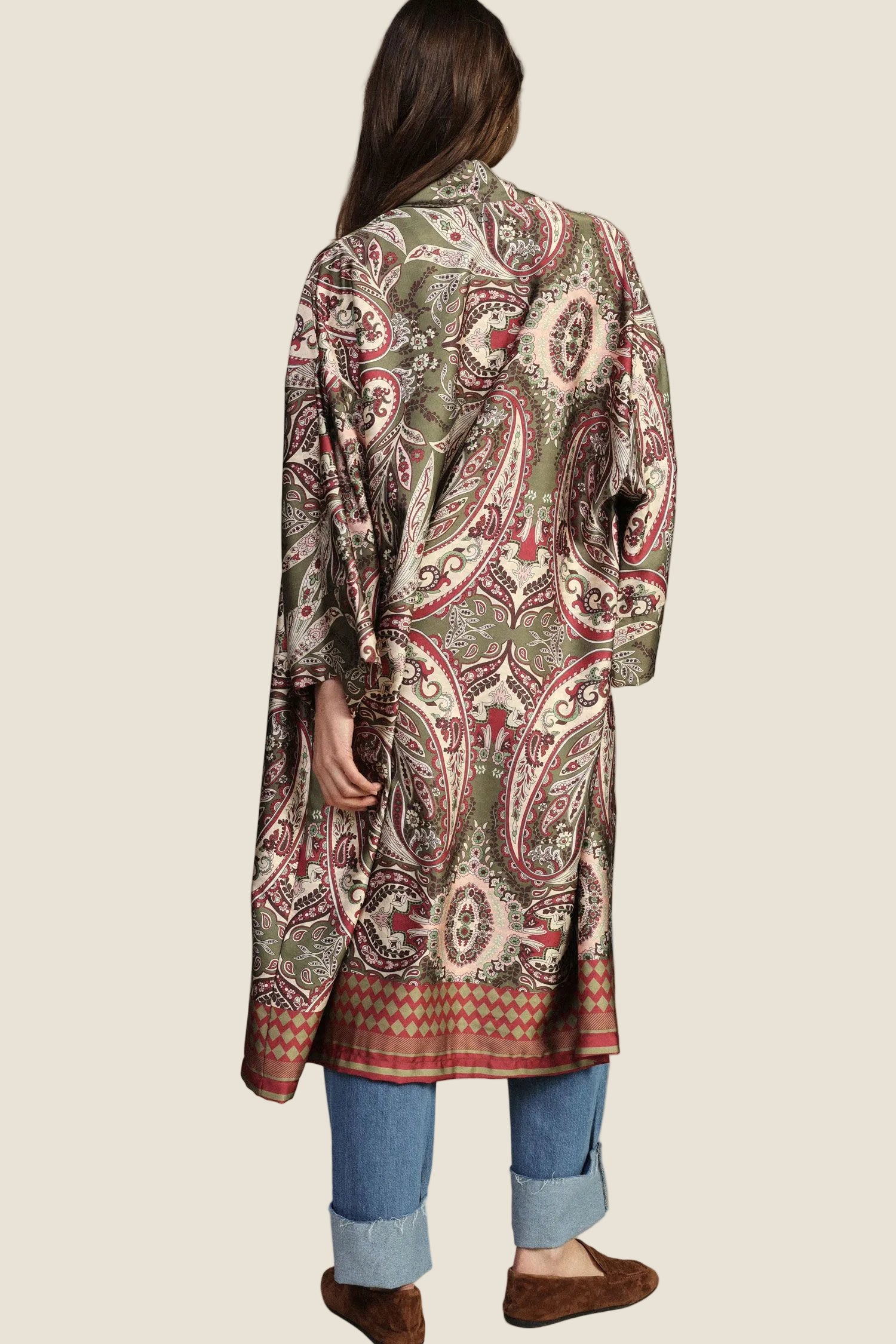 Dixie - Kimono Lungo Stampa Paisley Animalier