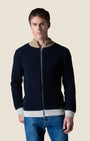 Cardigan Full Zip Costa Inglese con Toppe in velluto Ricamate Blu (4)