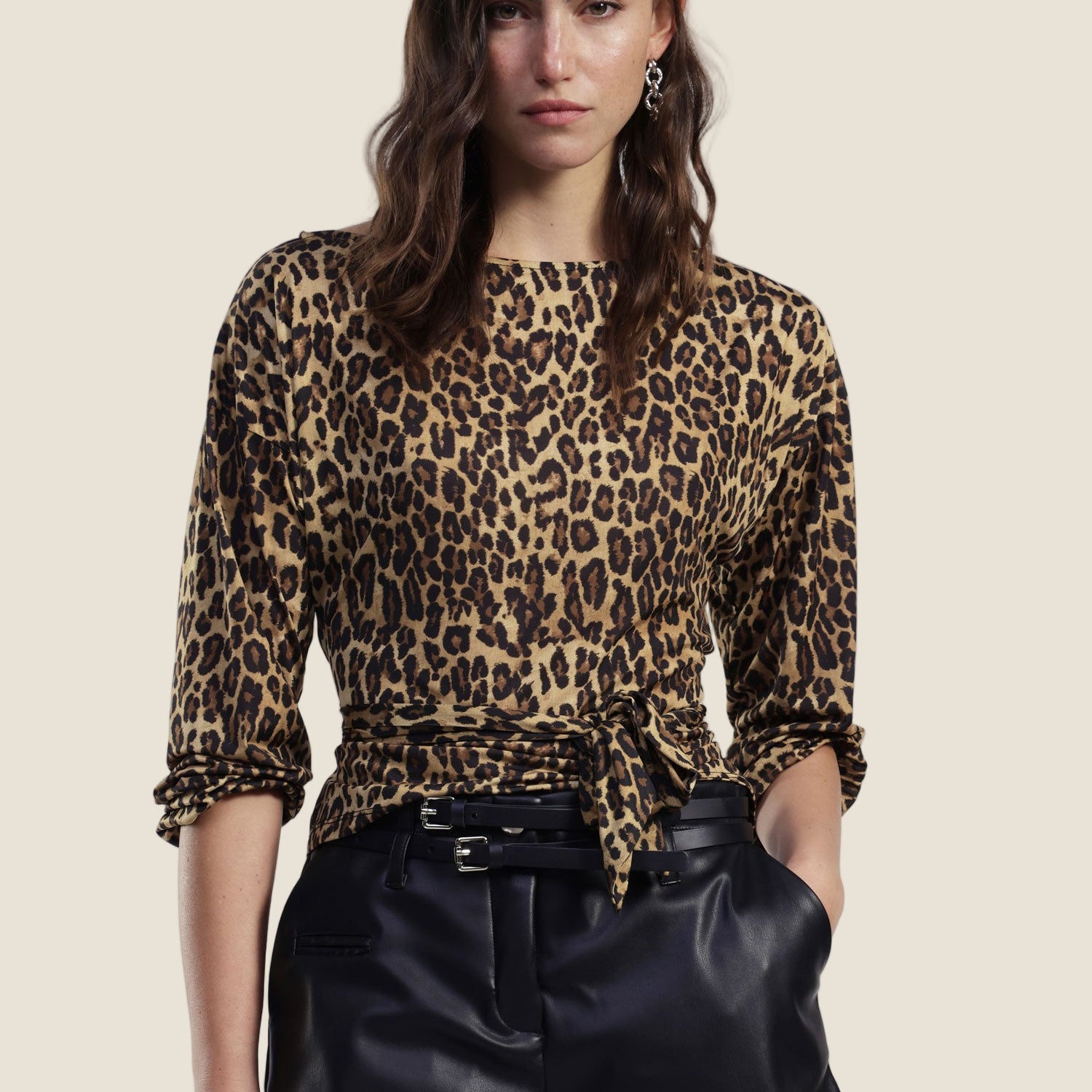 Dixie Top stampa animalier nodo e maniche 3/4