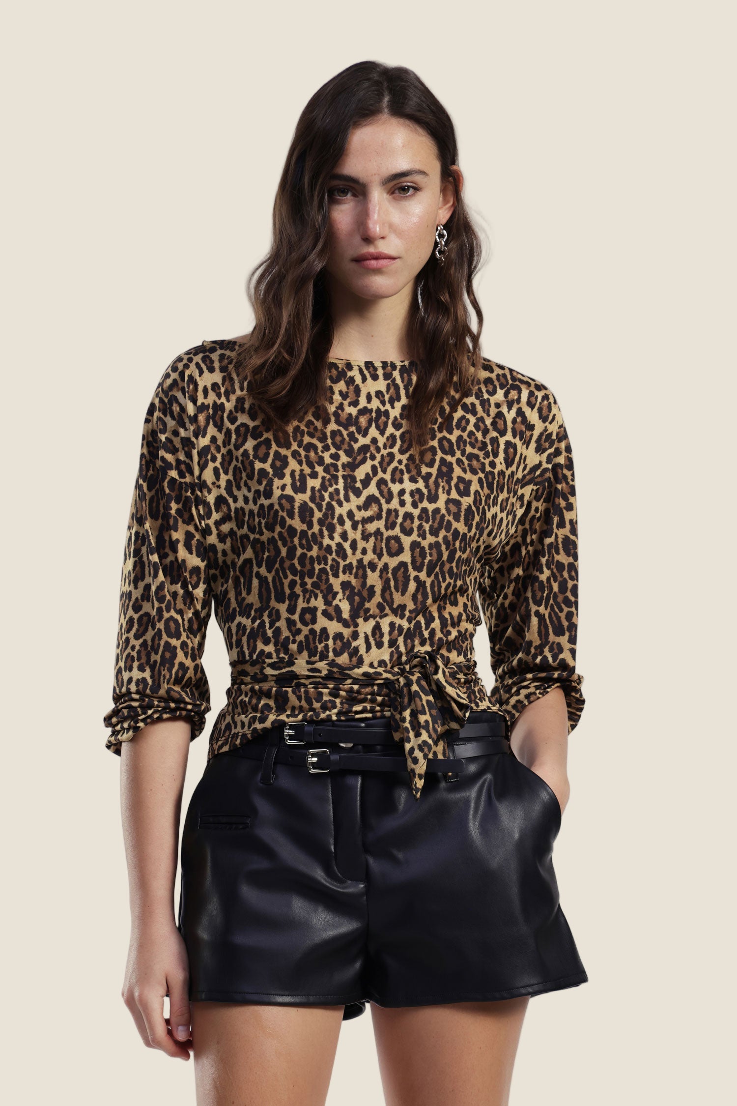 Dixie Top stampa animalier nodo e maniche 3/4