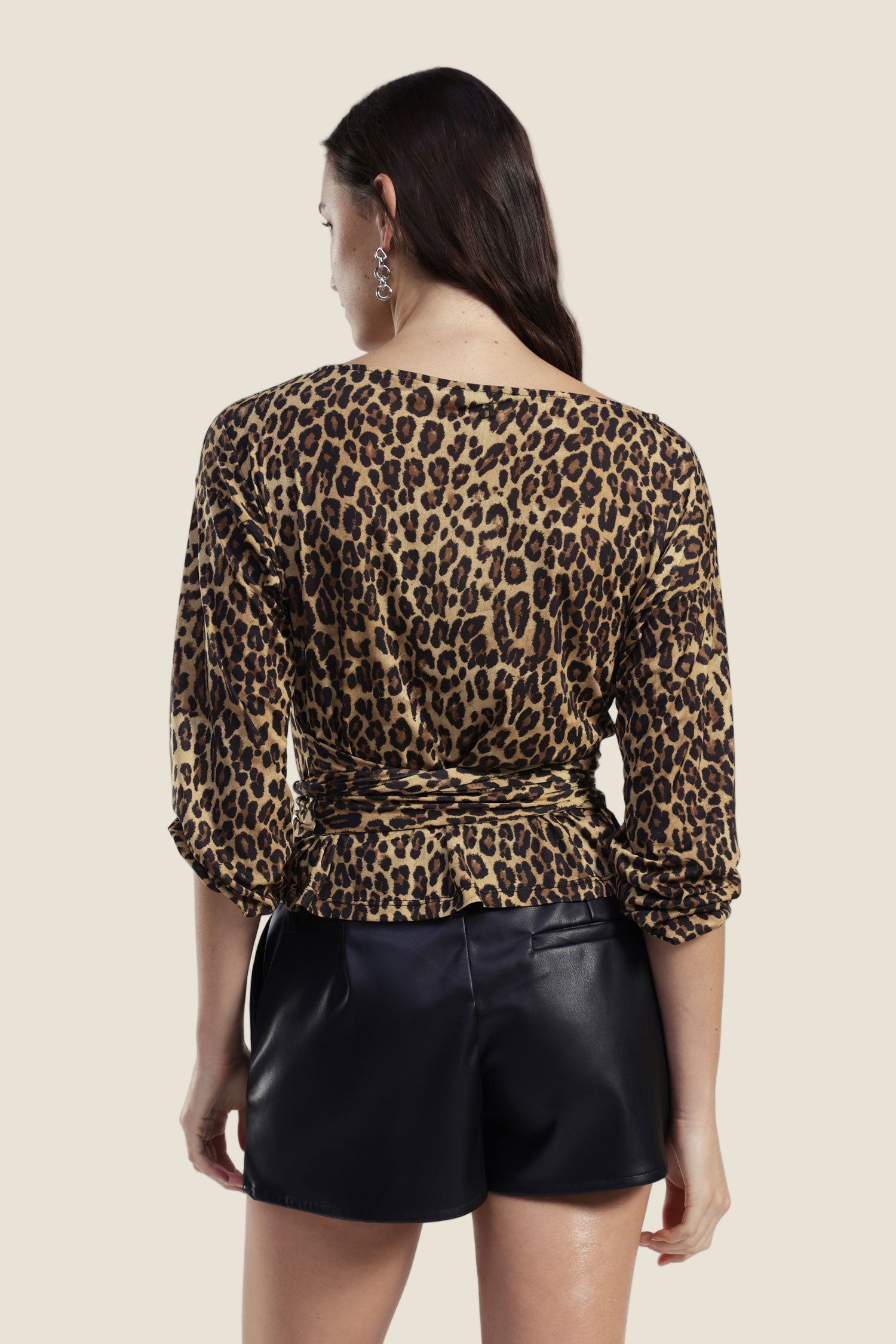 Dixie Top stampa animalier nodo e maniche 3/4