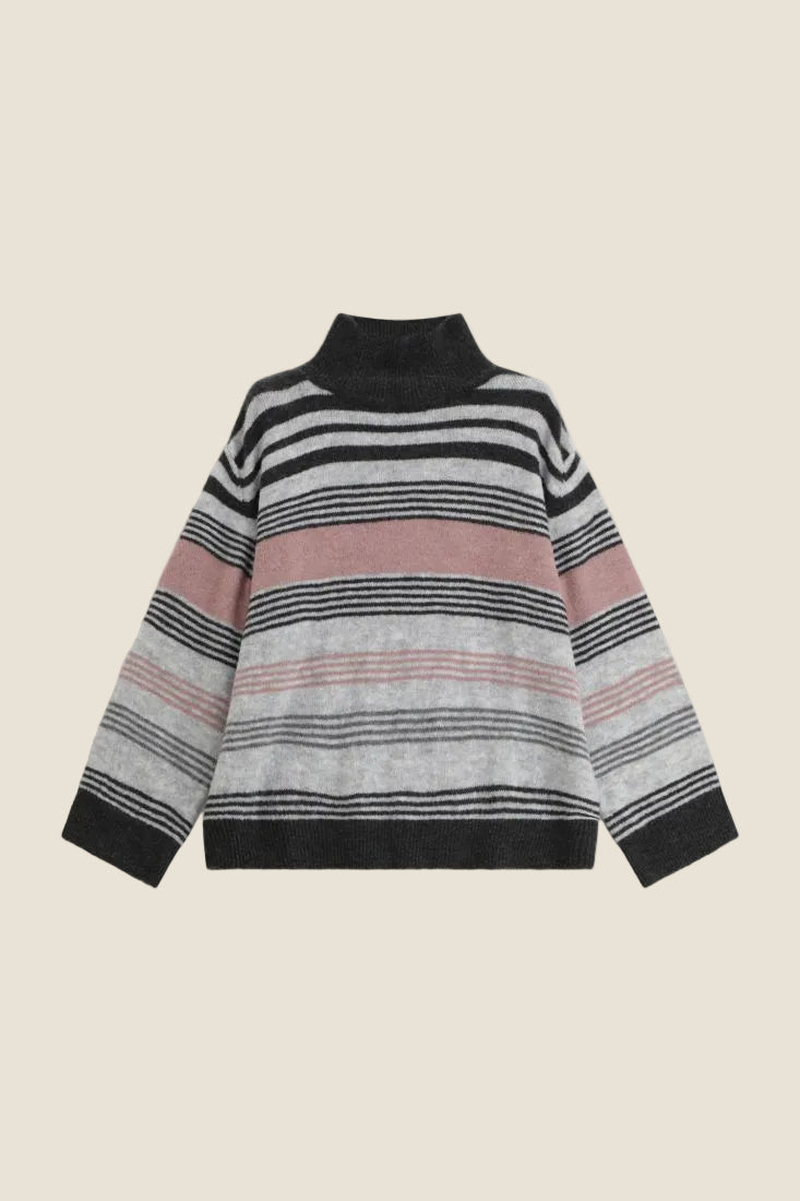 Dixie Maglione a righe con collo alto e maniche lunghe