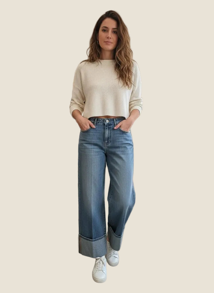 Dixie Jeans Wide Leg a Vita Alta con Maxi Risvolto
