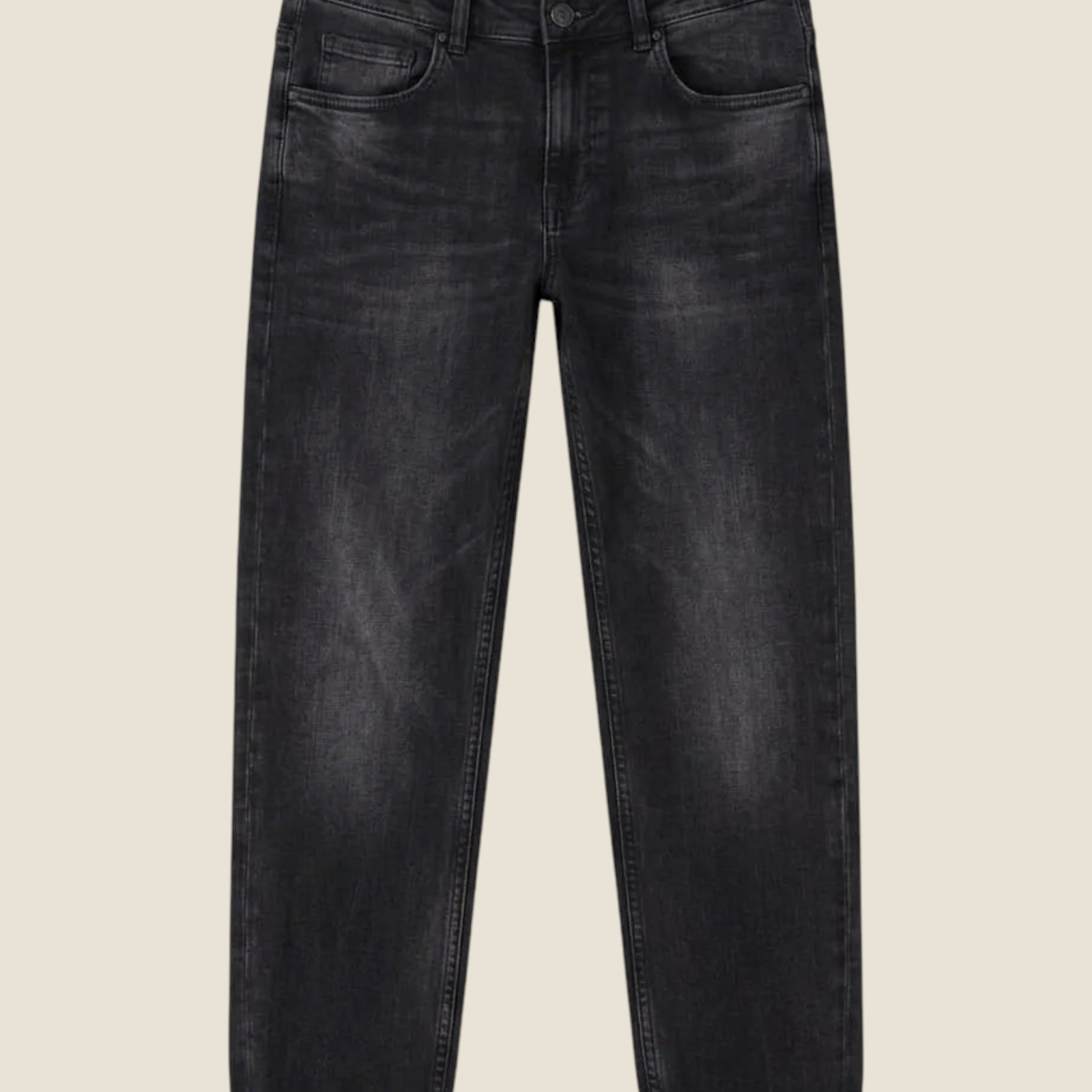 Jeans Madison Shop Over/D regular fit in denim nero sbiadito 100% cotone con cinque tasche e risvolto sul fondo