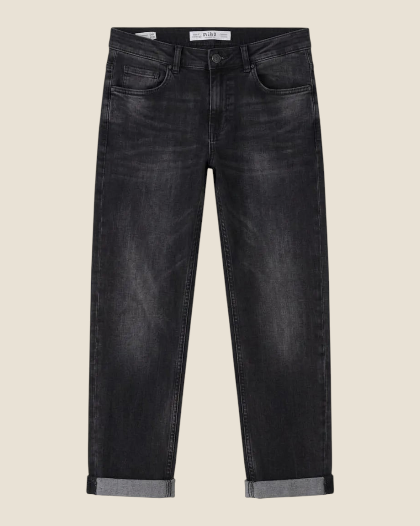Jeans Madison Shop Over/D regular fit in denim nero sbiadito 100% cotone con cinque tasche e risvolto sul fondo