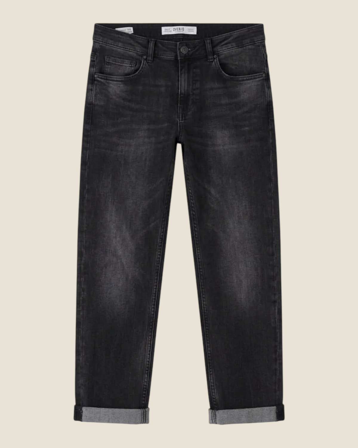 Jeans Madison Shop Over/D regular fit in denim nero sbiadito 100% cotone con cinque tasche e risvolto sul fondo