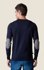 Maglione Girocollo in viscosa con Toppe in tessuto V2 Blu (4)