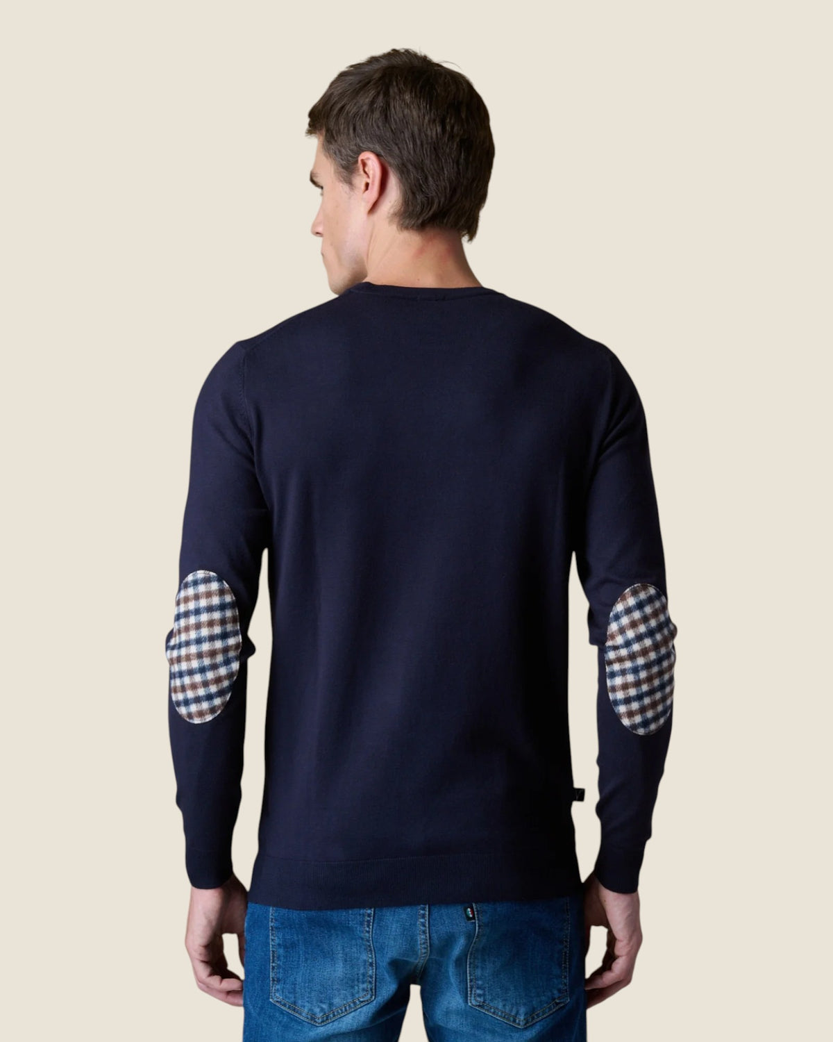 Maglione Girocollo in viscosa con Toppe in tessuto V2 Blu (4)