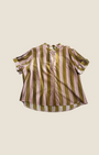 Madison Shop Dafne striped shirt in olive green and light pink with a mandarin collar and short cuffed sleeves.