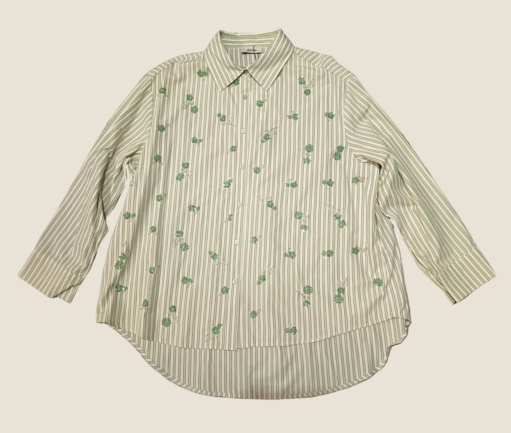 Dixie Camicia Oversize a Righe con Ricami Floreali