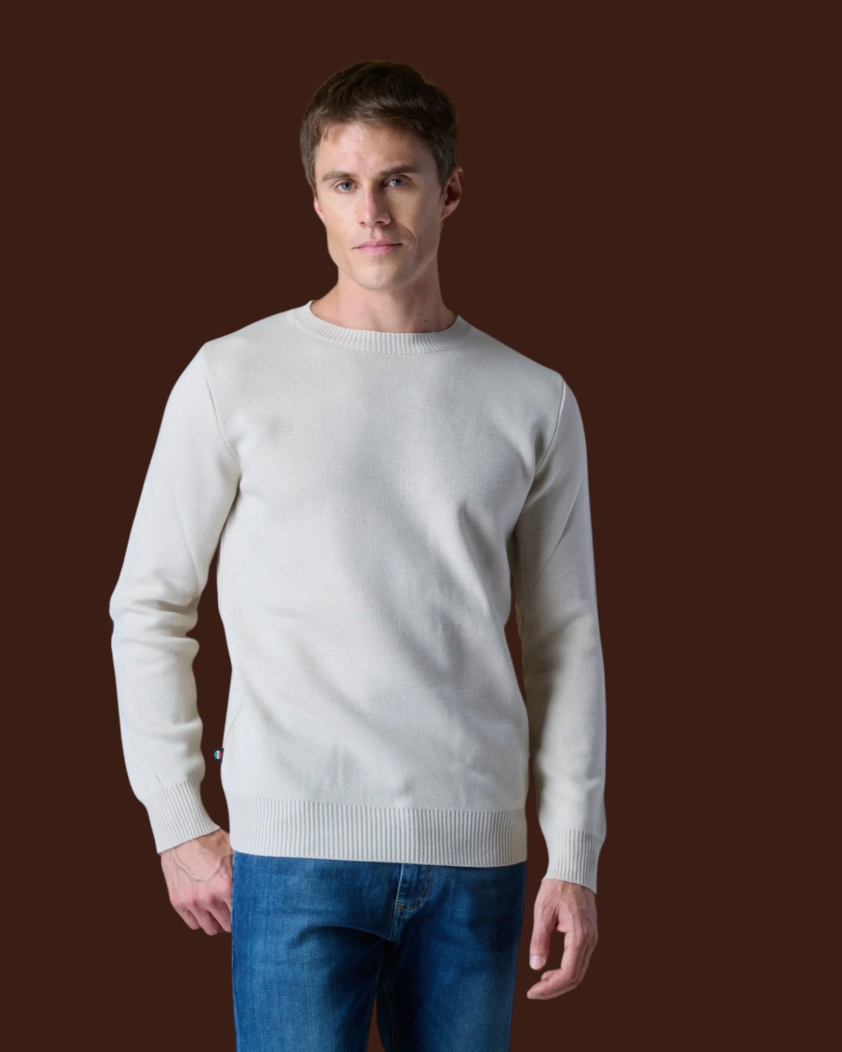 Maglione Girocollo Punto Stoffa con Toppe Ricamate in doppio tessuto V2 Burro (3)