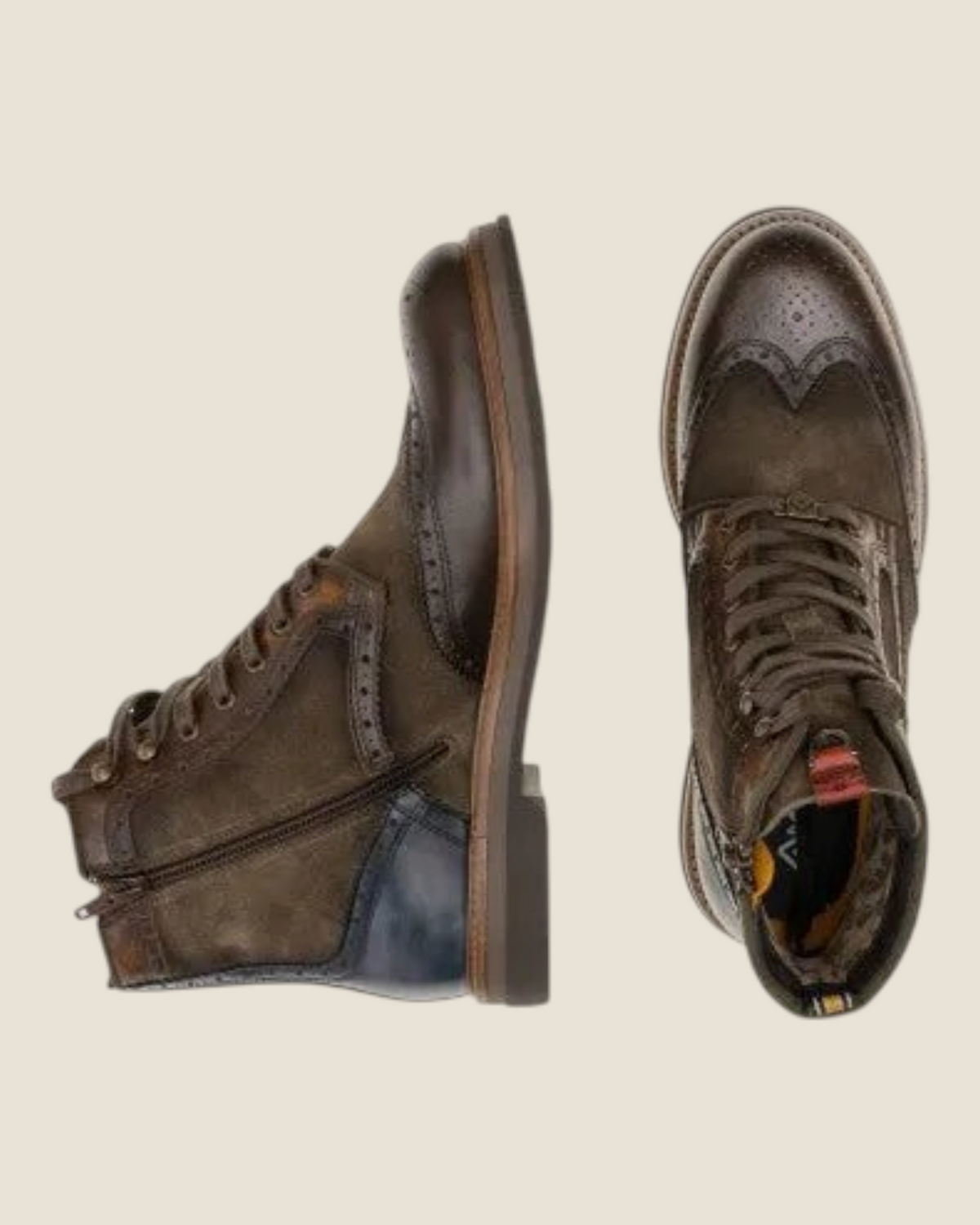 Stivali Ambitious BTR Brogue di Madison Shop in pelle e camoscio marrone con dettagli traforati e zip laterale