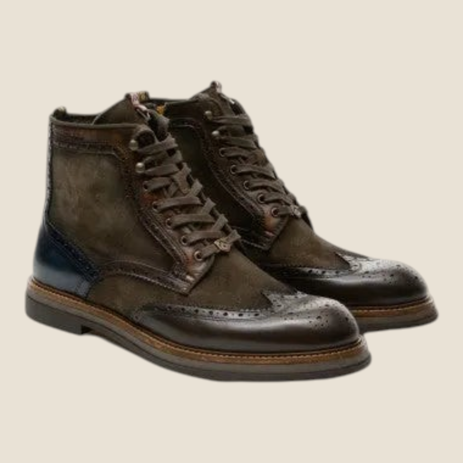 Stivali Madison Shop Ambitious BTR in pelle e camoscio marrone con dettagli brogue e pannelli a contrasto