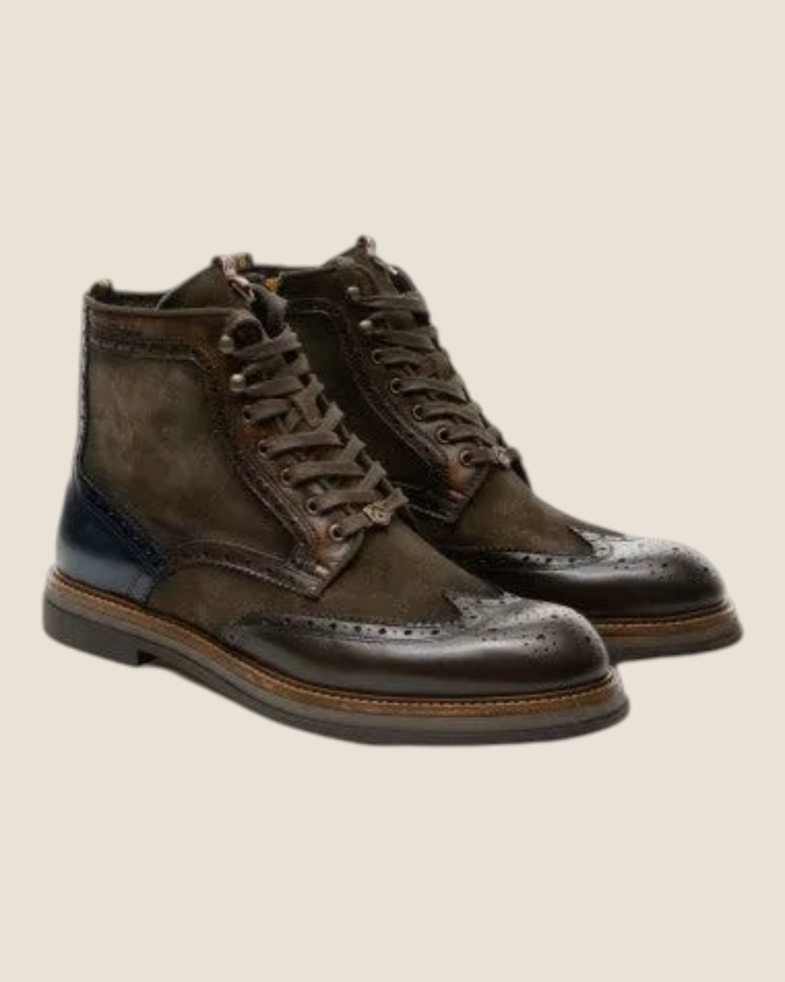 Stivali Madison Shop Ambitious BTR in pelle e camoscio marrone con dettagli brogue e pannelli a contrasto