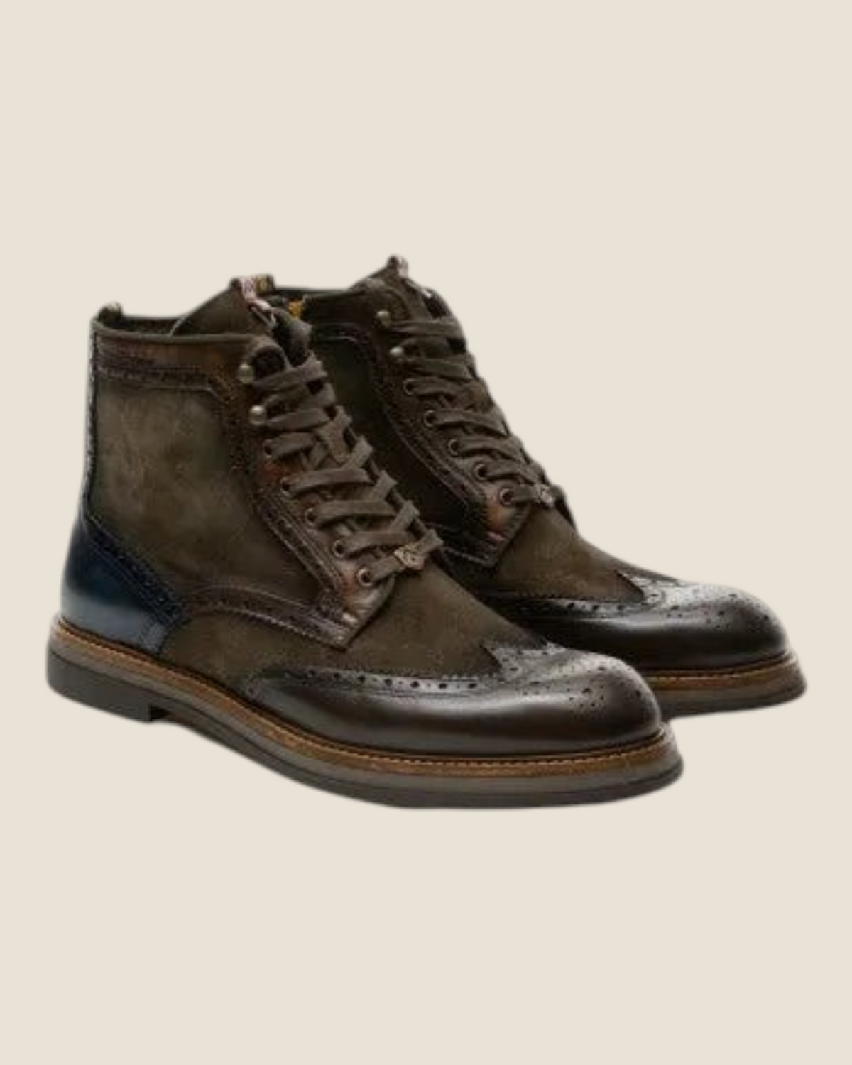Stivali Madison Shop Ambitious BTR in pelle e camoscio marrone con dettagli brogue e pannelli a contrasto